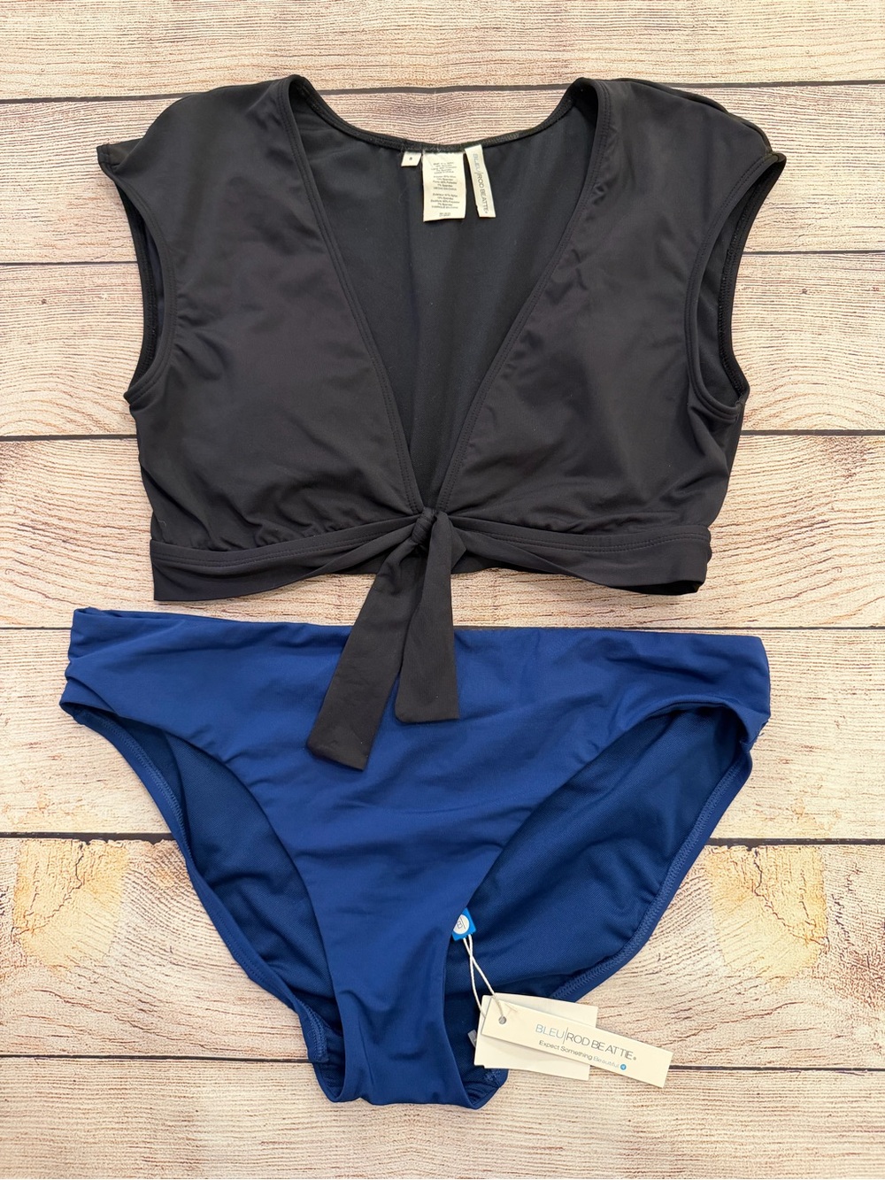 Bleu Rod Beattie Bikini Set - Black Tie-Front Top & Navy Bottoms - Size 8